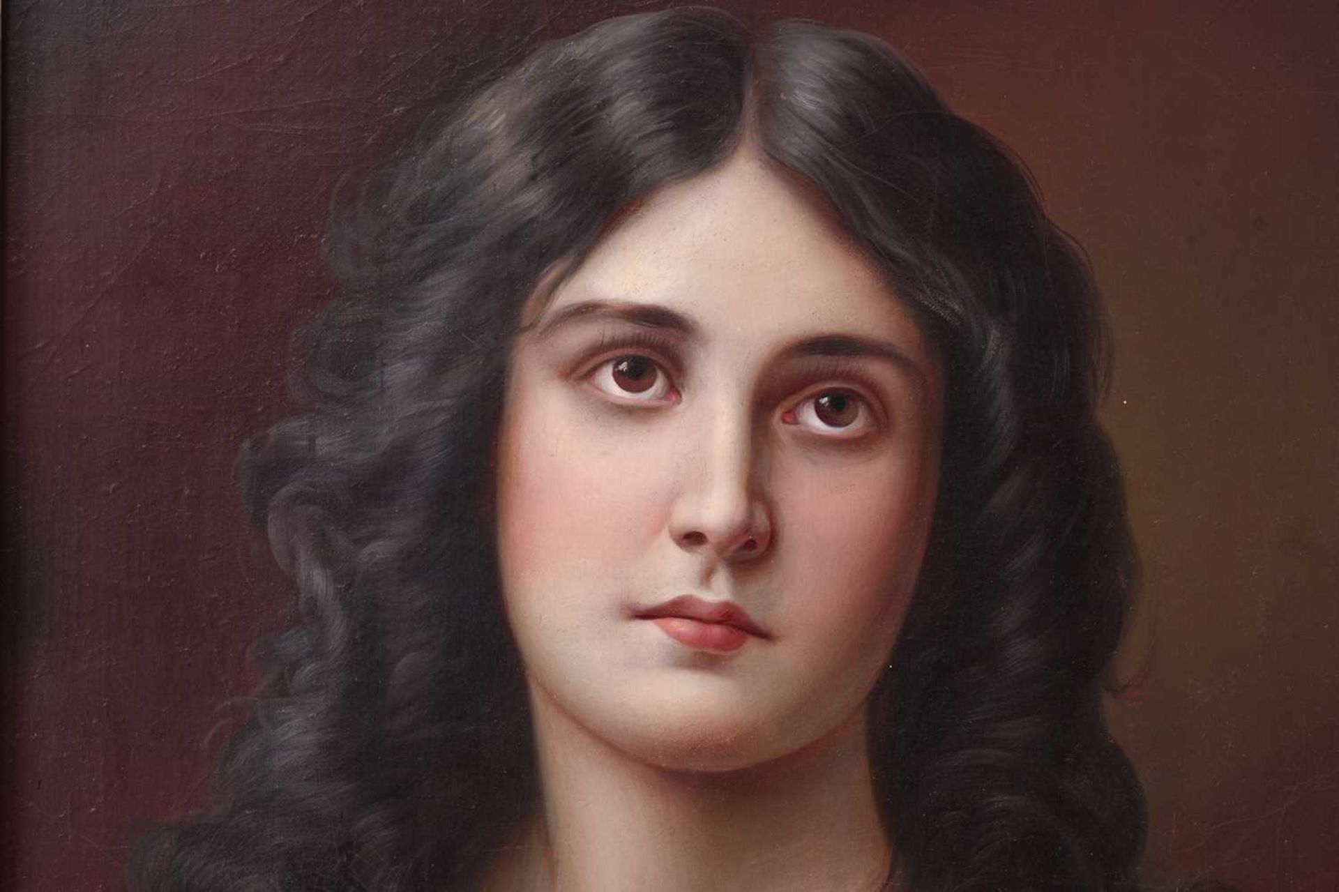 20th century Italian School, Bust length portrait of a lady with dark hair and red robe, unsigned, - Image 3 of 16