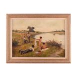 B. Baker (19th century), children beside a river on a summer's day, oil on canvas, signed verso