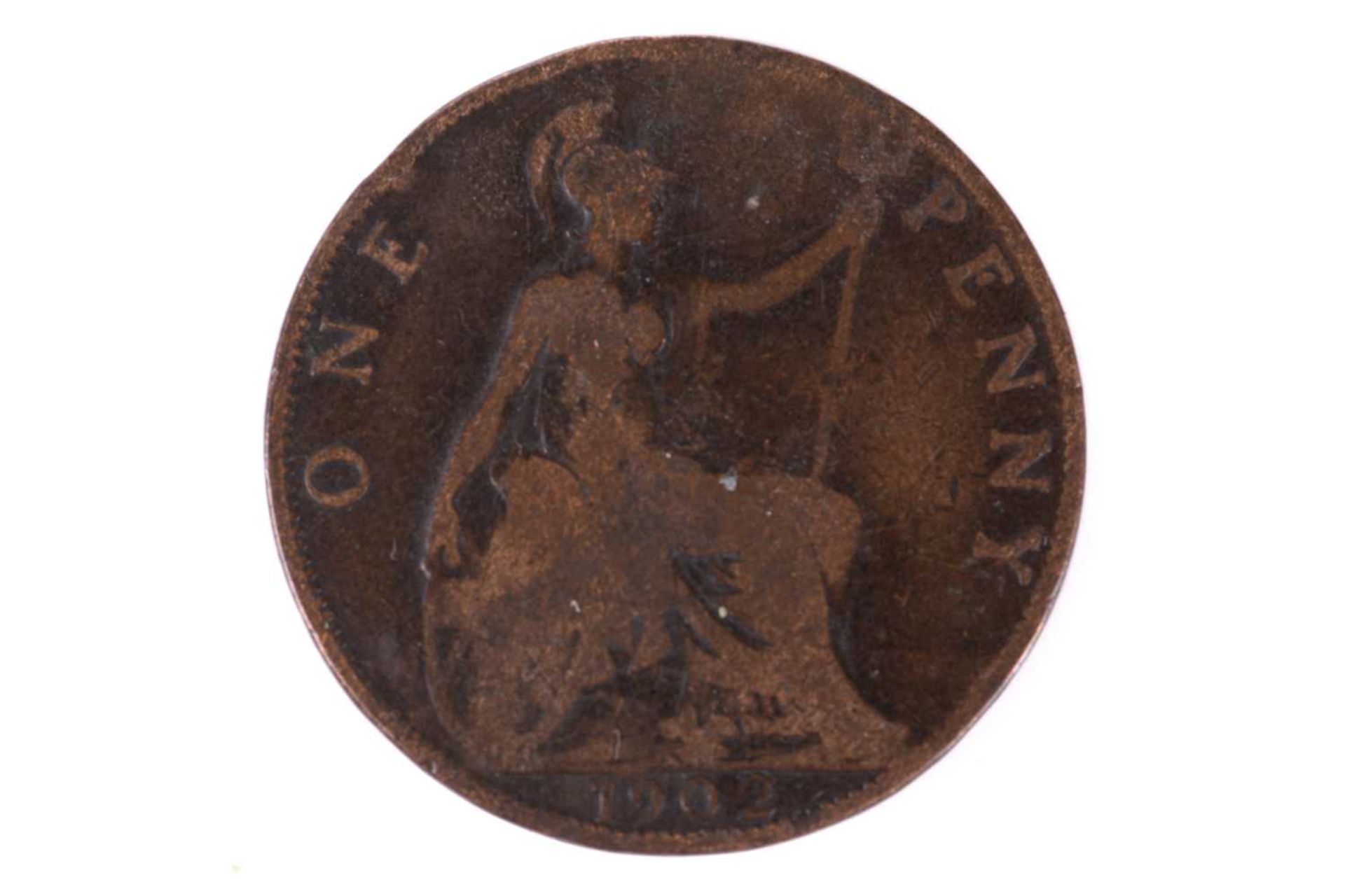 Of suffragette interest, an Edward VII penny dated 1902, defaced with the words 'VOTES FOR WOMEN', - Image 2 of 3