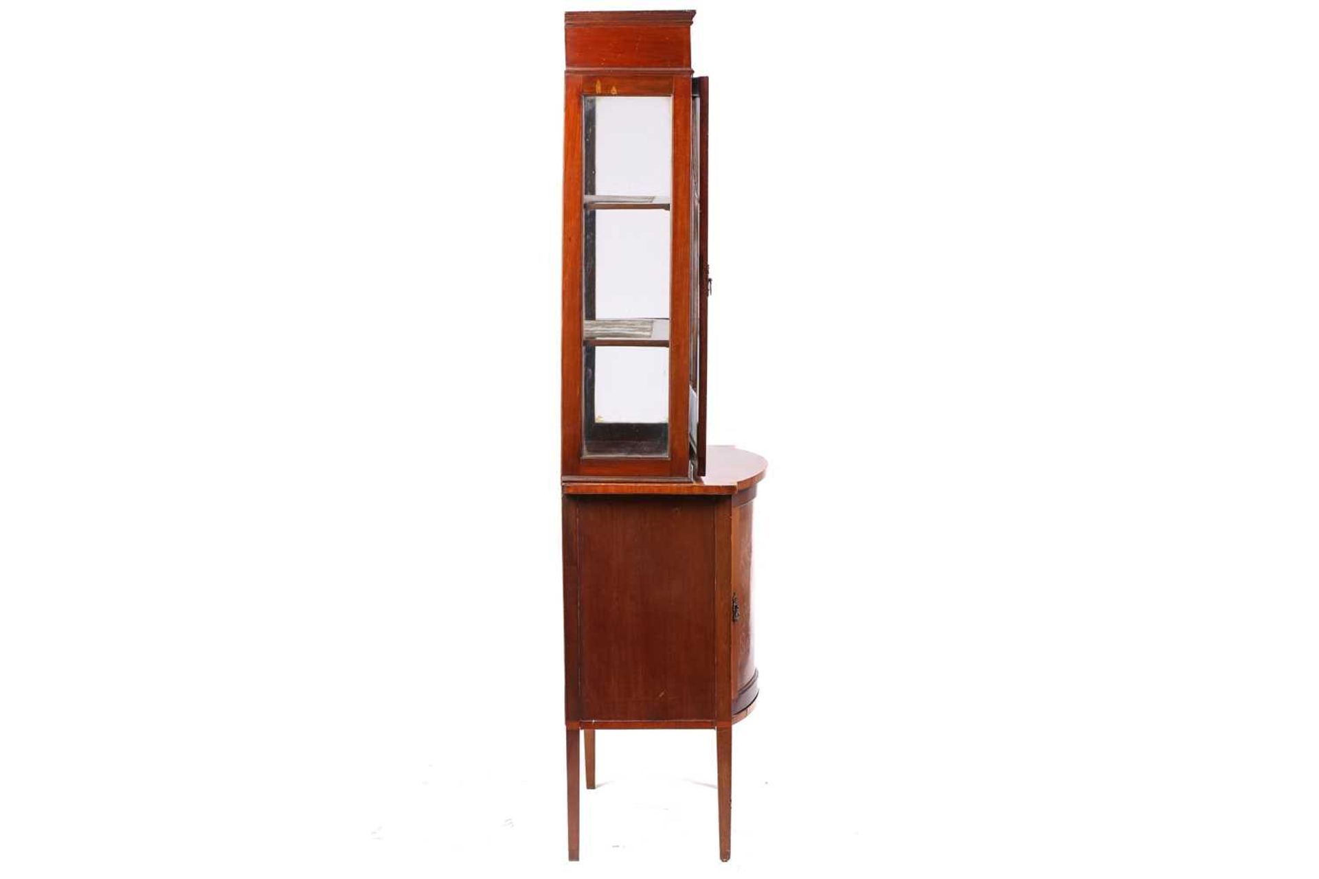 An Edwardian mahogany glazed display cabinet, with 'pagoda arched' astragal glazing, above a bow- - Image 6 of 7