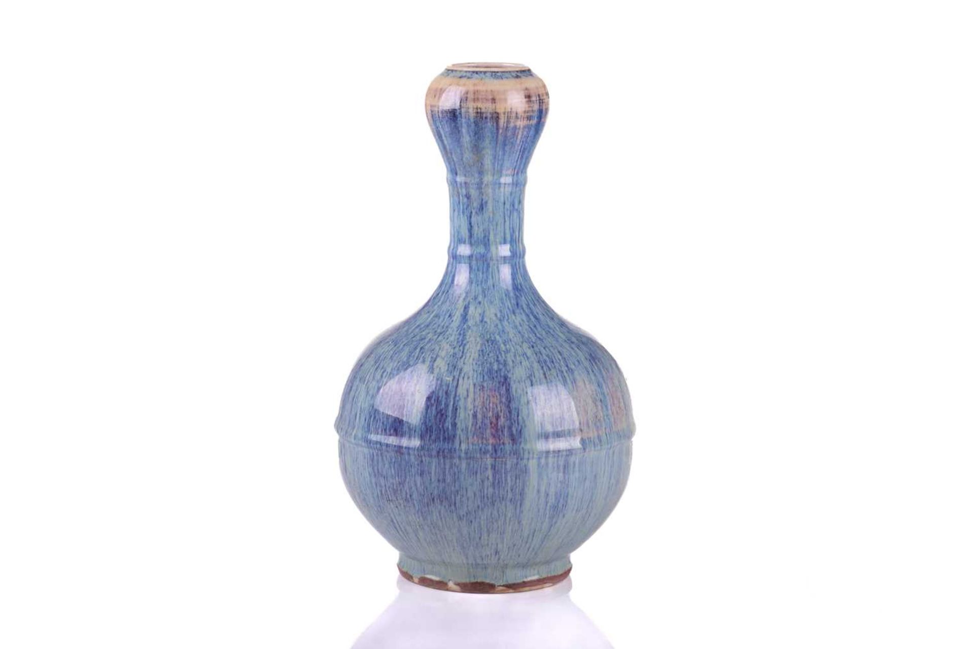 A Chinese suantouping flambe glaze vase, the neck with two raised bands, a further raised and around