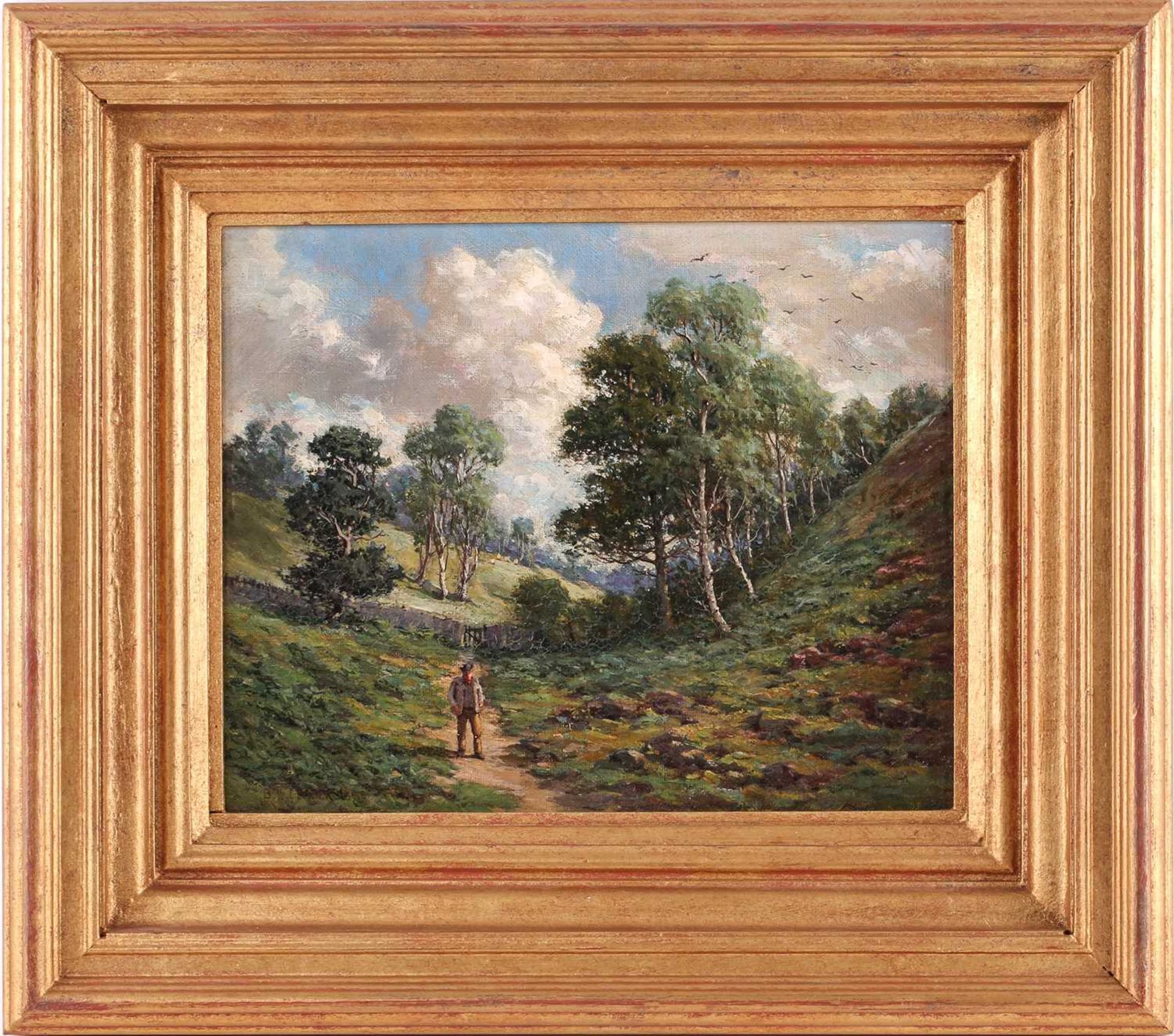 B.W.L. Sader? (19th century), Man walking along a rural track, signed indistinctly, dated 1890, - Image 2 of 9