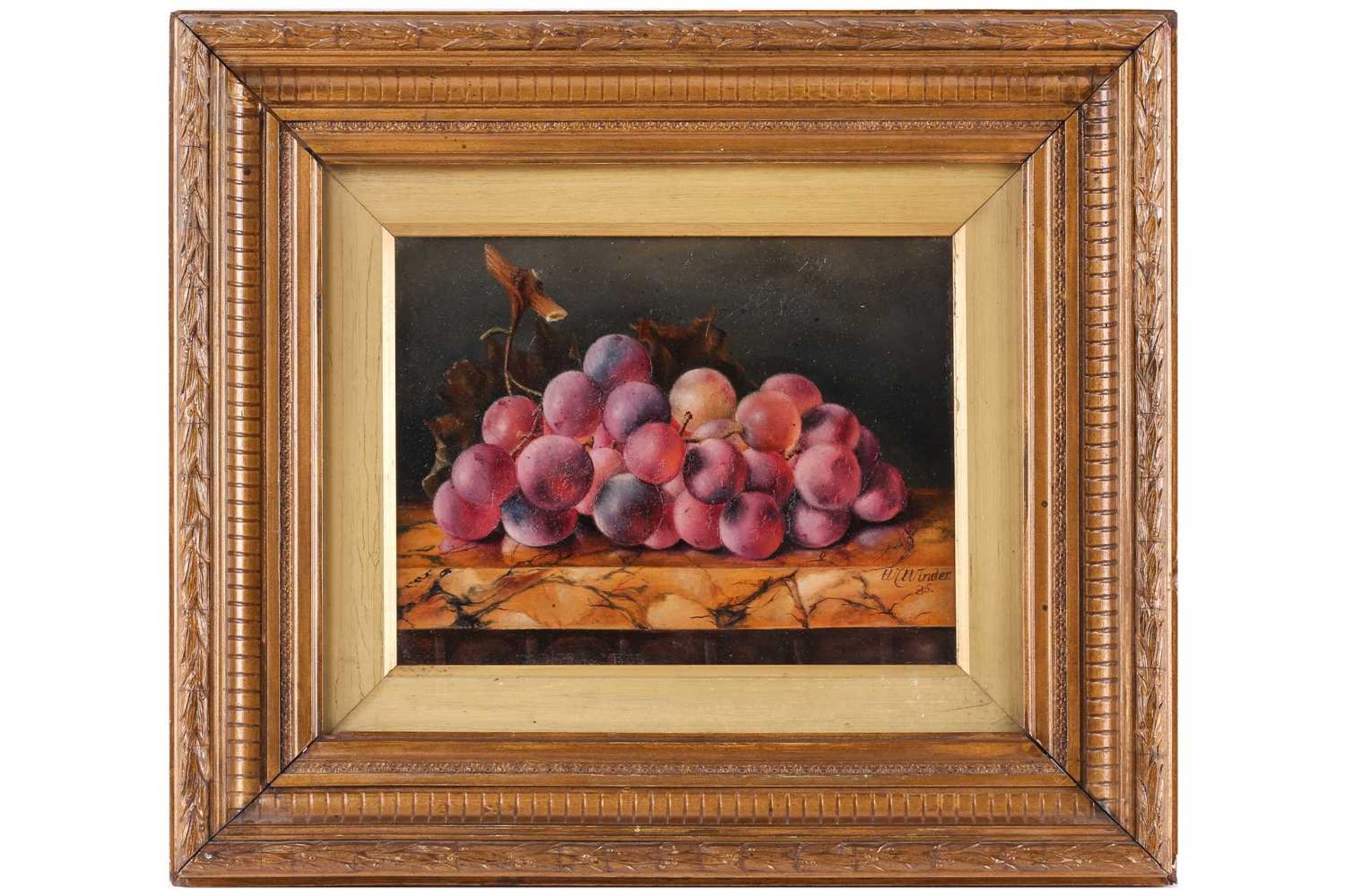 W. Winder (19th century), still life of grapes on marble, signed and dated '85, oil on panel, 17 x
