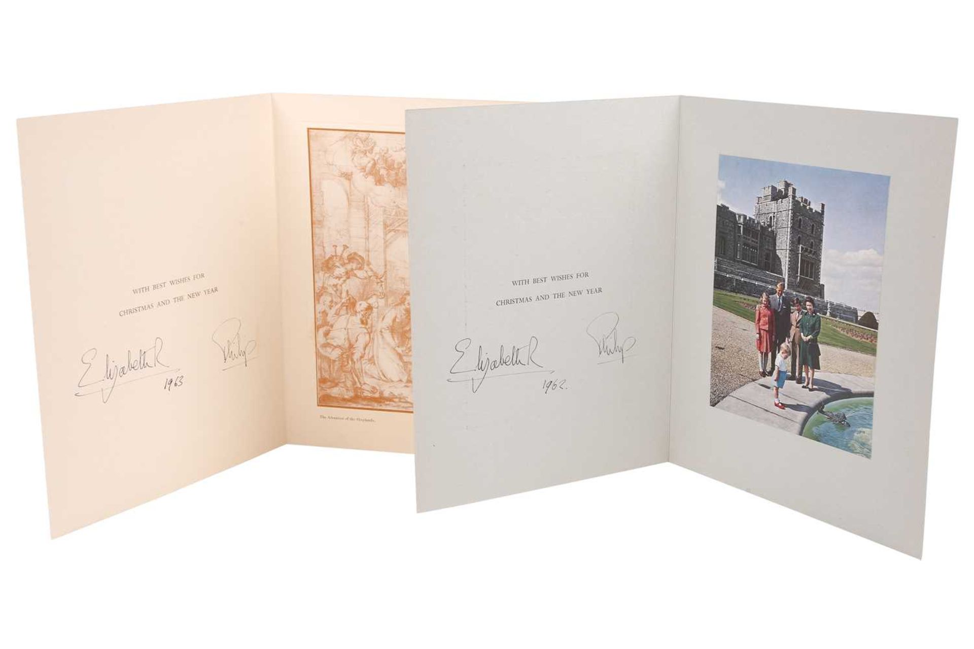 Queen Elizabeth II and Prince Philip: a 1962 Christmas card from the Royal couple, embossed