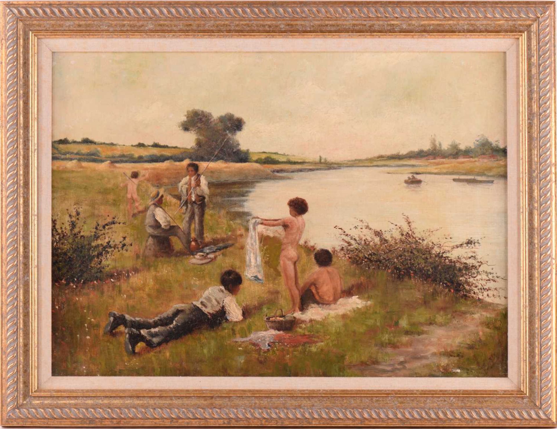 B. Baker (19th century), children beside a river on a summer's day, oil on canvas, signed verso - Image 2 of 9