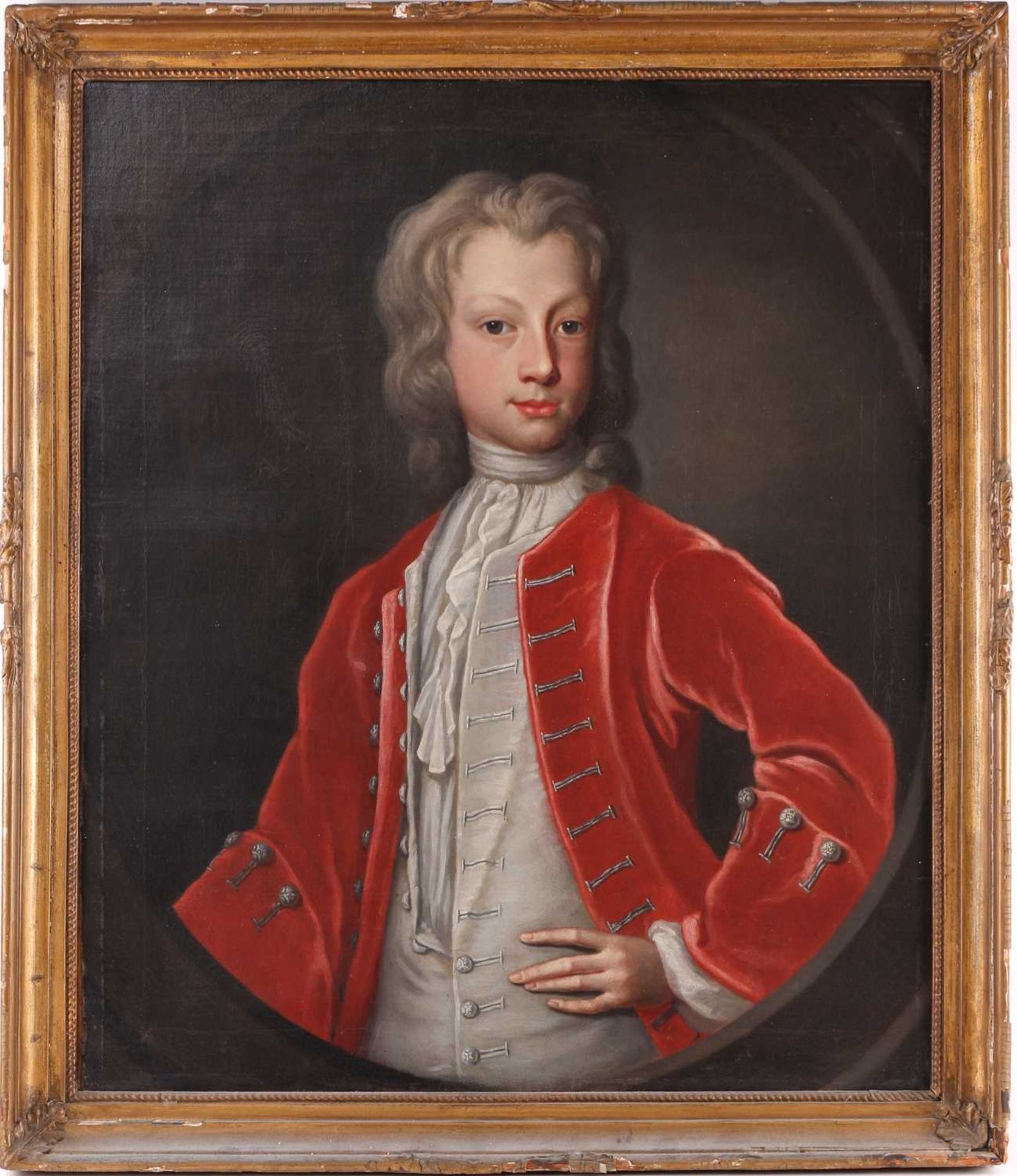 Manner of Sir Godfrey Kneller (1646 - 1723), Half-length portrait of a boy wearing a red jacket, - Image 2 of 19