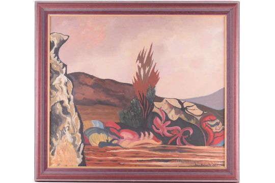 John Melville (1902-1986), Abstract Landscape, signed and dated 1965, oil on board, 62.5 x 72.5 - Image 2 of 8