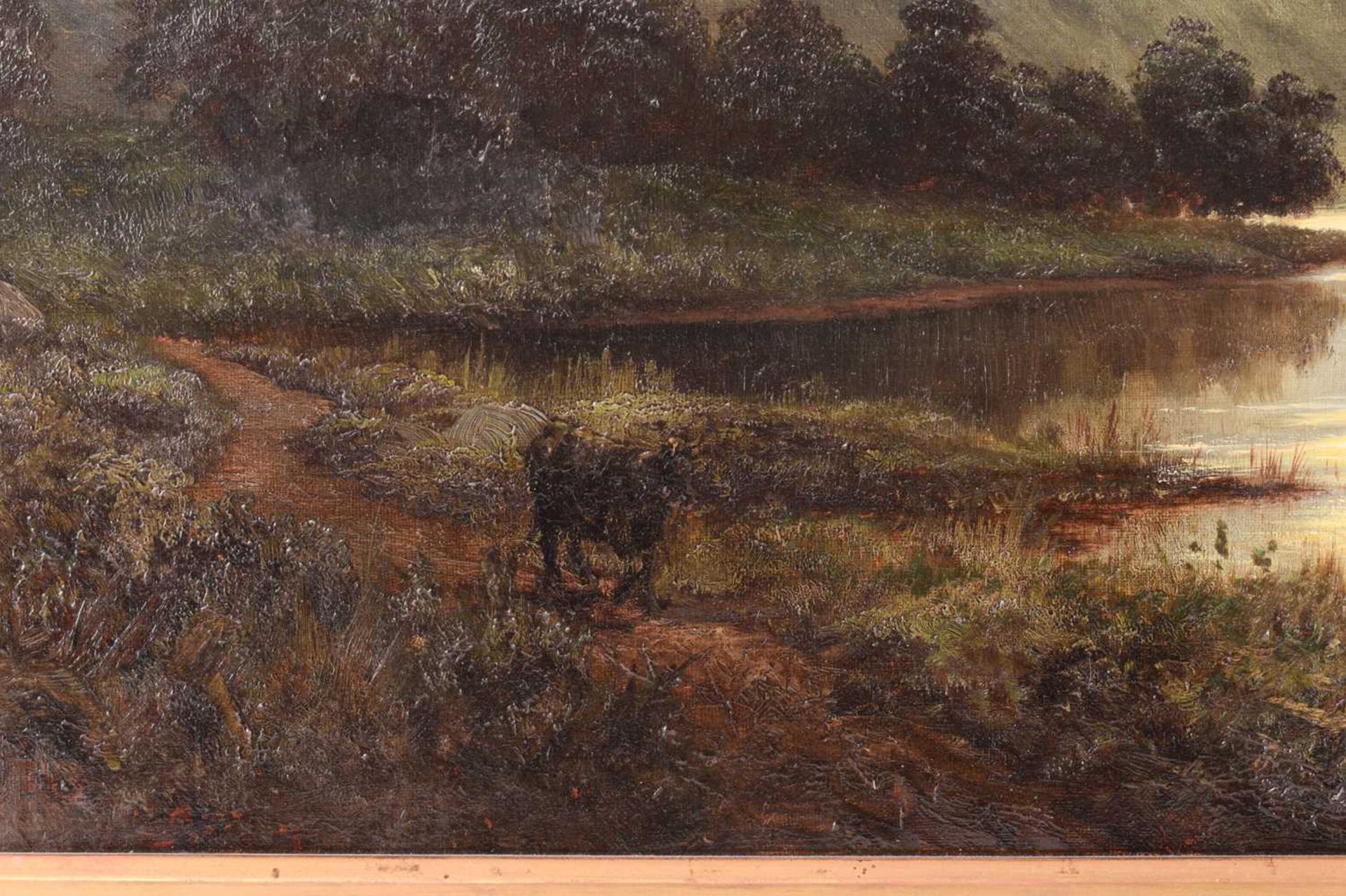 J O Hume (19th century), Highland cattle by a loch in a moonlit landscape, inscribed verso 'Ben - Image 9 of 13