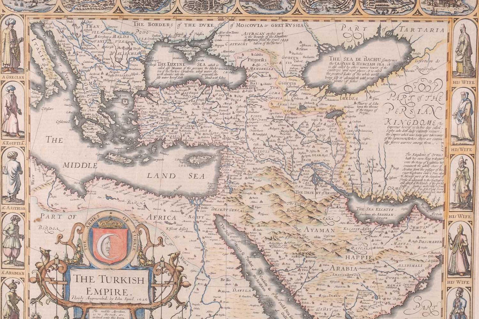 After John Speed (1552-1629), a map of the Turkish Empire, dated 1626, published by George Humble at - Image 10 of 10