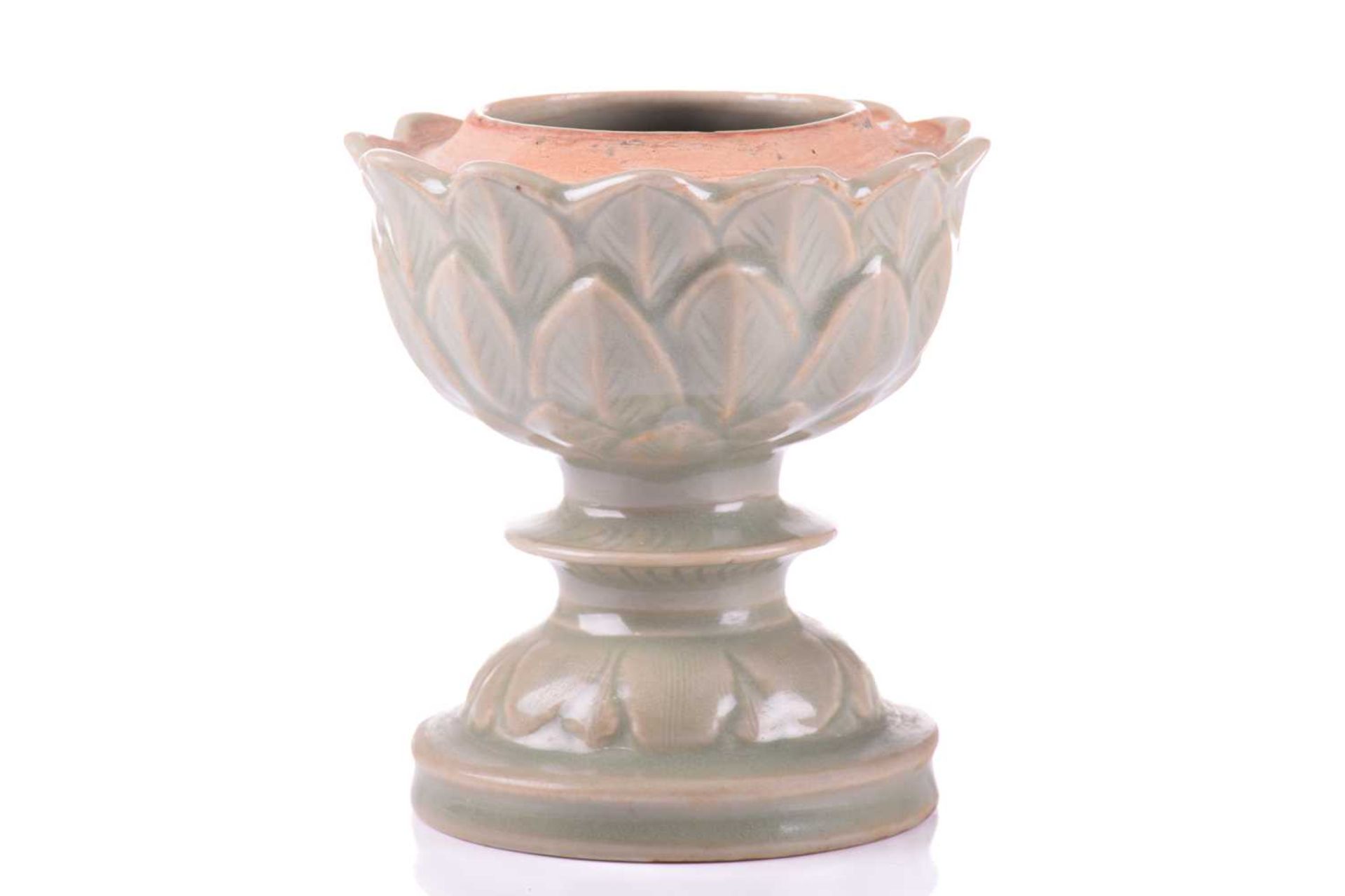 A celadon Artichoke censer, possibly Korean, the cover pierced between each leaf, the base with - Image 5 of 14