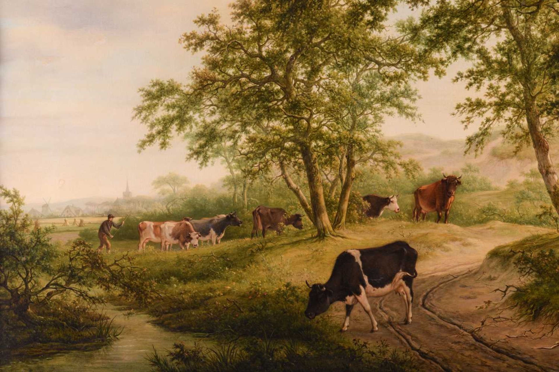 Adrianus de Visser (1762 - 1837), Cattle and figures on a riverside lane, signed and indistinctly - Image 11 of 11