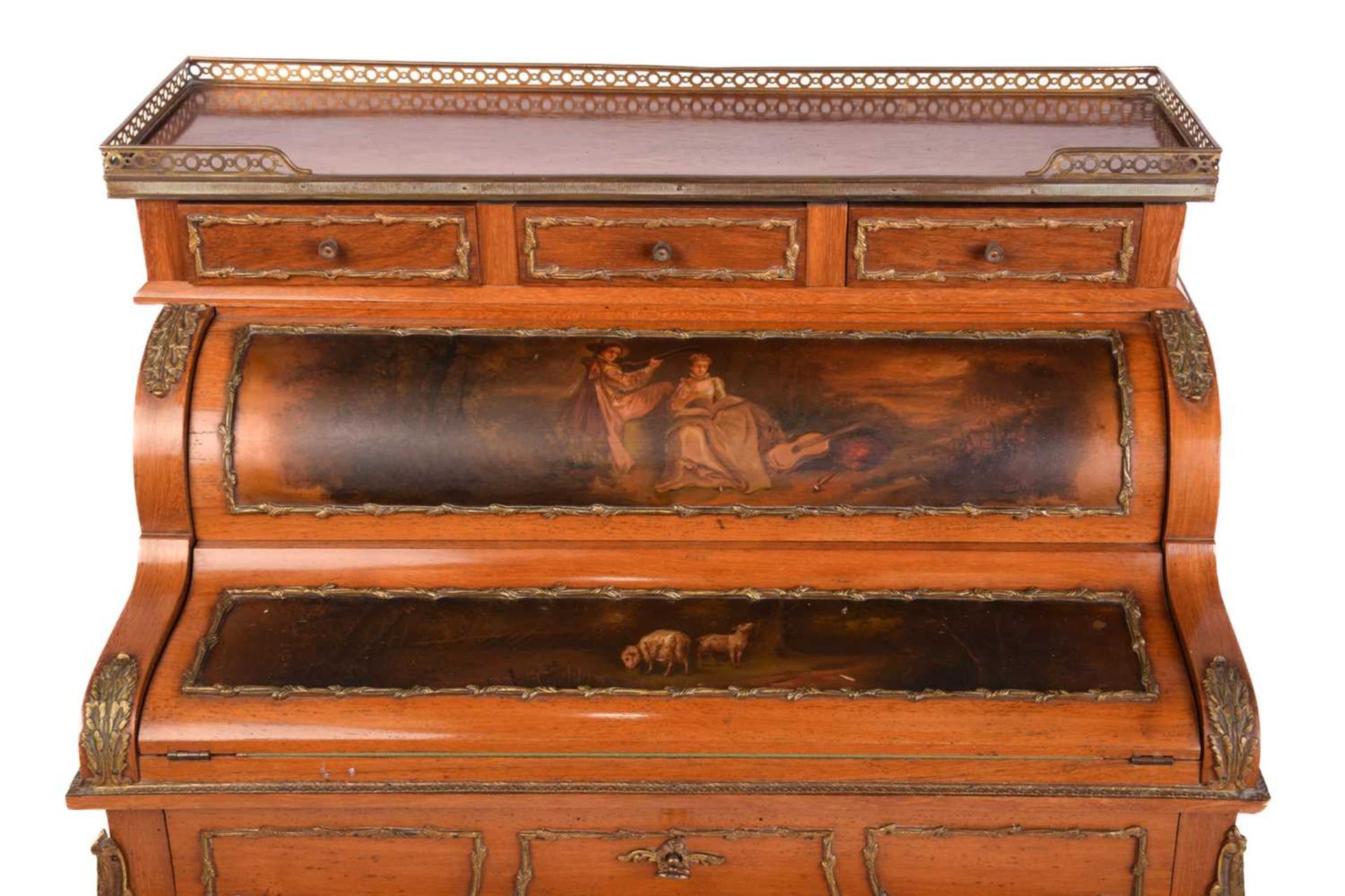 A French Louis XV style rosewood and Vernis Martin panelled Bureau de Cylinder, early 20th - Image 3 of 13