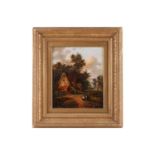 Circle of Patrick Nasmyth, Farm scene with two figures, unsigned, oil on canvas, 30.5 x 25.5 cm,