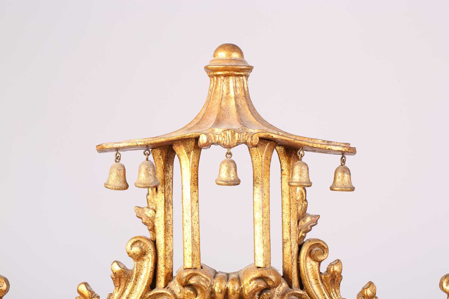 A 'Chinese Chippendale' style carved and giltwood wall mirror, late 20th century, with pagoda - Image 3 of 11