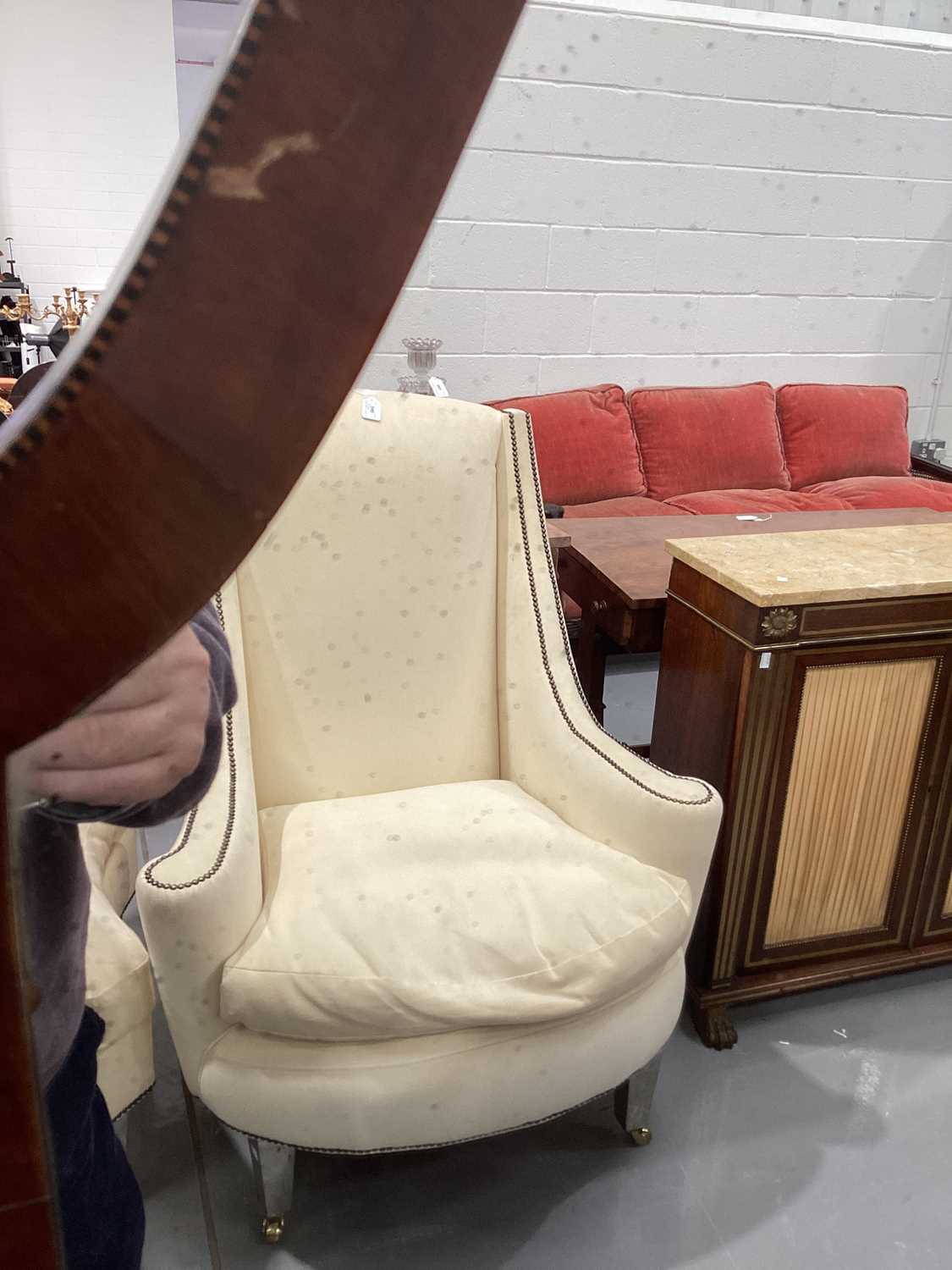 An Edwardian mahogany chevalier dressing mirror with lyre shaped supports and shield mirror, - Image 6 of 6