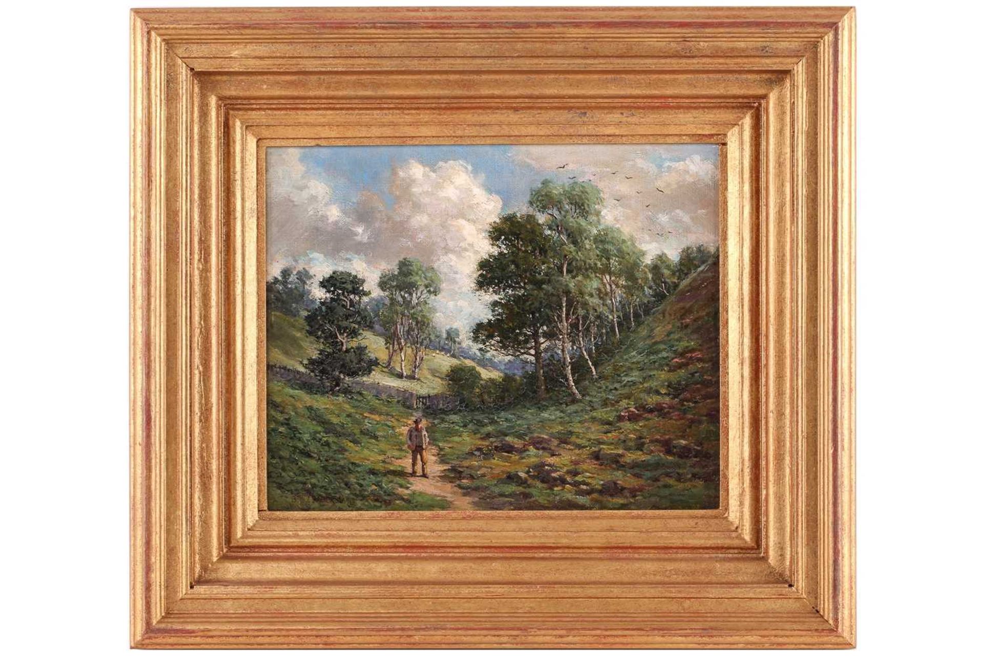 B.W.L. Sader? (19th century), Man walking along a rural track, signed indistinctly, dated 1890,