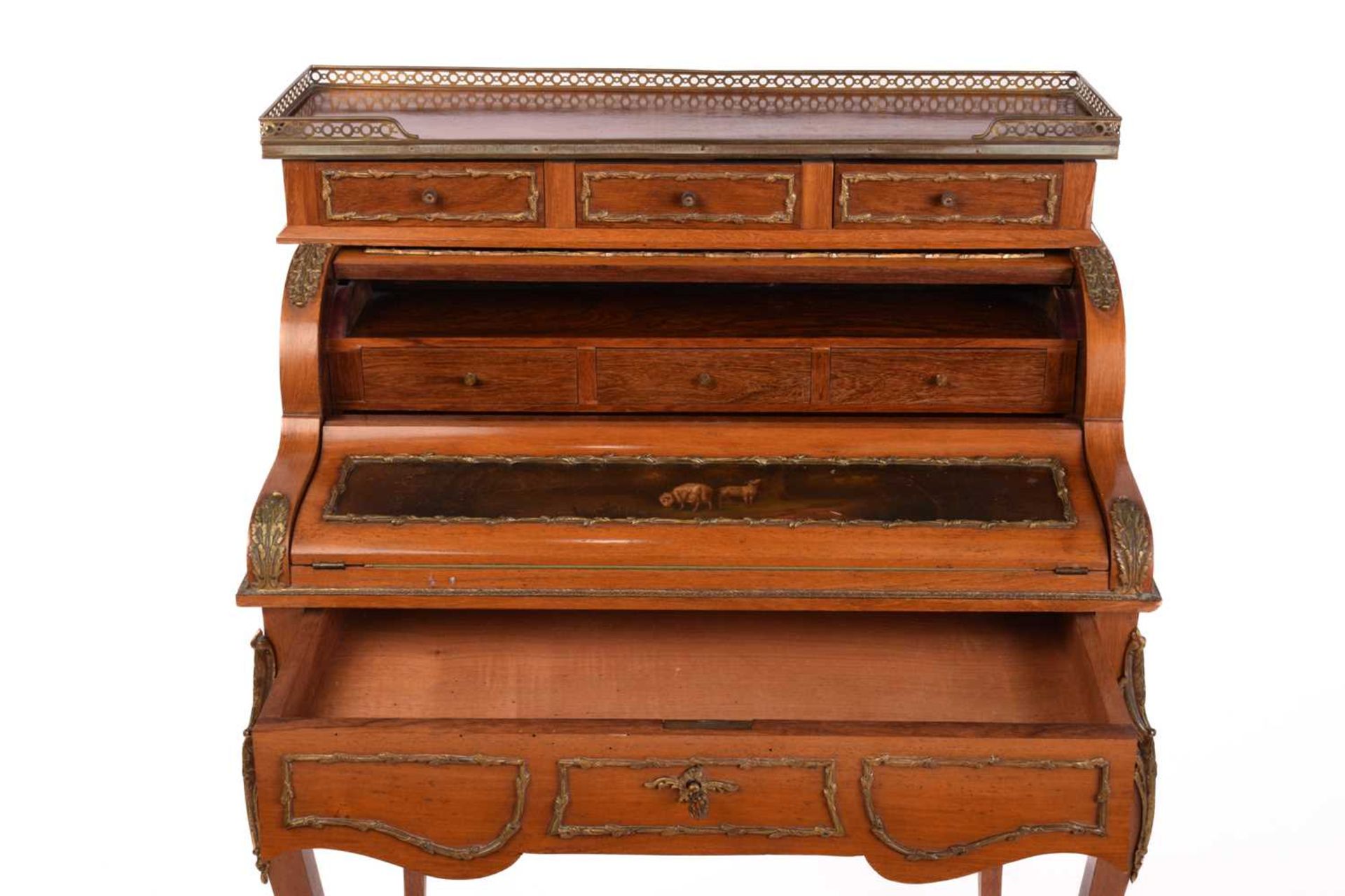 A French Louis XV style rosewood and Vernis Martin panelled Bureau de Cylinder, early 20th - Image 13 of 13