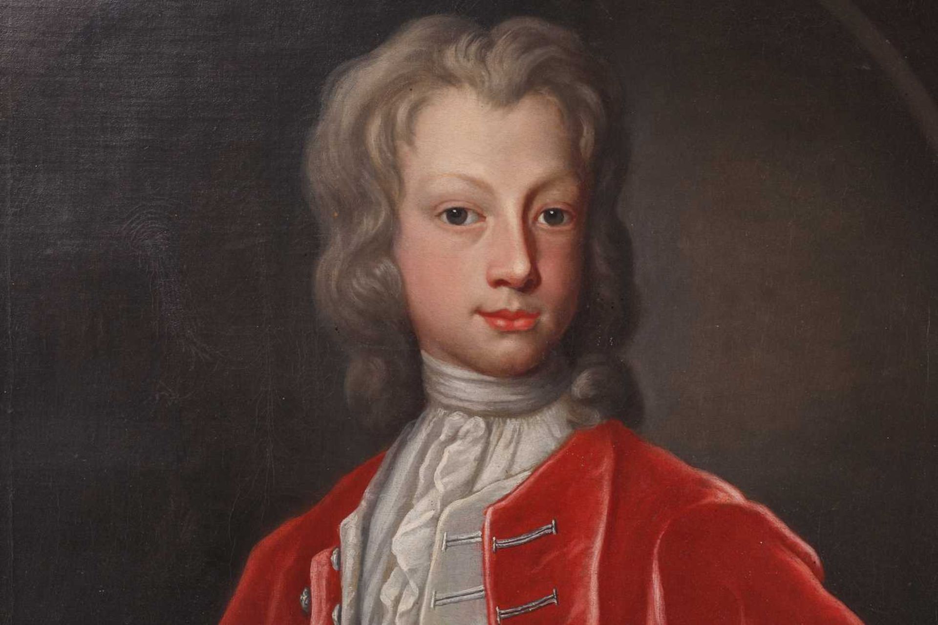 Manner of Sir Godfrey Kneller (1646 - 1723), Half-length portrait of a boy wearing a red jacket, - Image 3 of 19