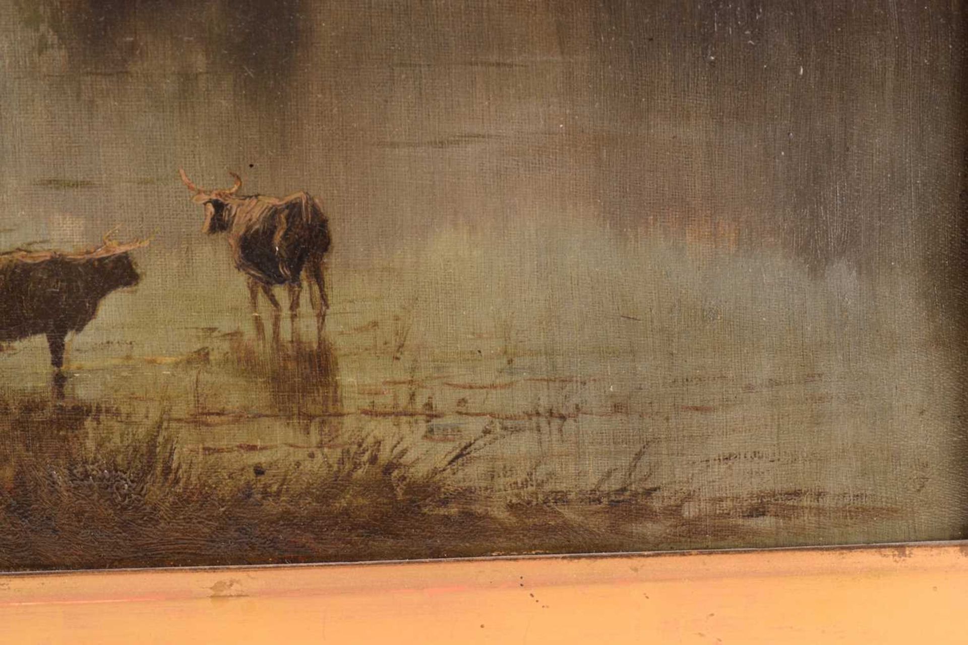 J O Hume (19th century), Highland cattle by a loch in a moonlit landscape, inscribed verso 'Ben - Image 3 of 13