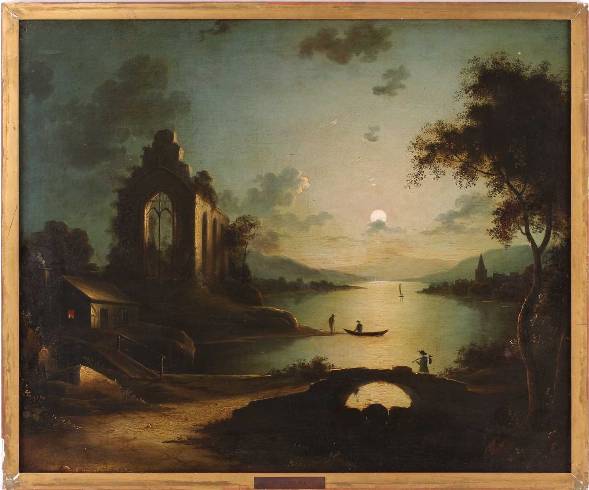 Manner of Sebastian Pether (1790 - 1844), Moonlit Riverscene with Ruins, oil on canvas, 49 x 59.5 - Image 2 of 13