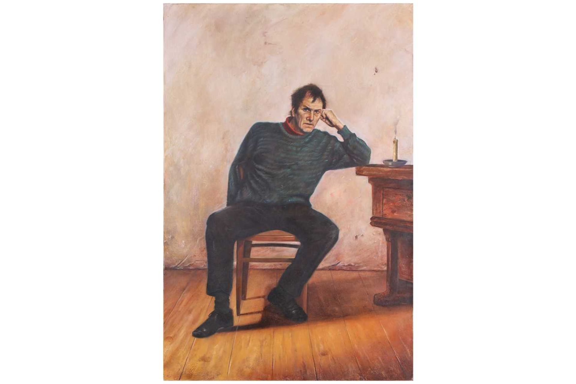 Darren Baker (b.1976), 'Allegory of Resignation' - Portrait of a seated man with a candle, unsigned,