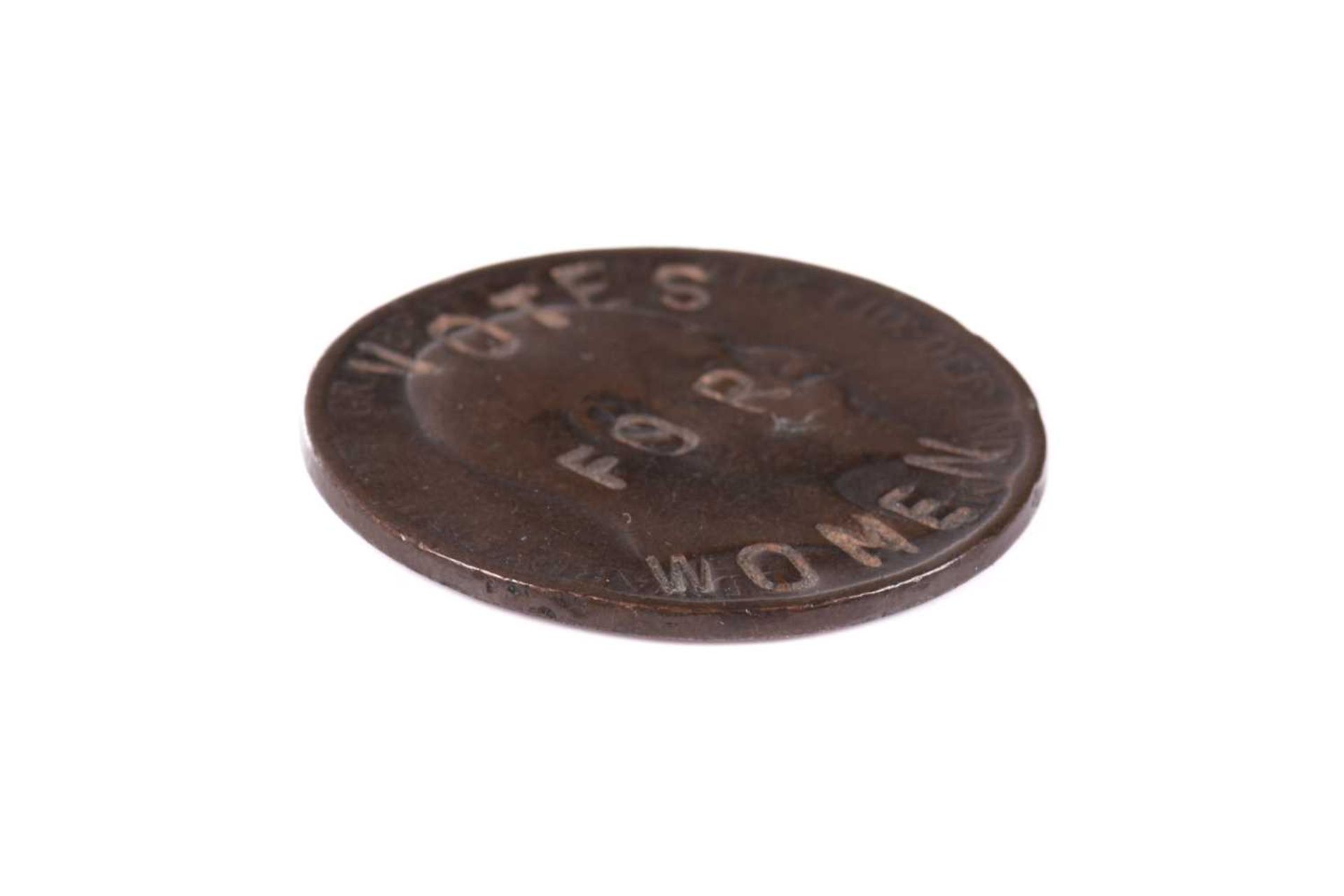 Of suffragette interest, an Edward VII penny dated 1902, defaced with the words 'VOTES FOR WOMEN', - Image 3 of 3