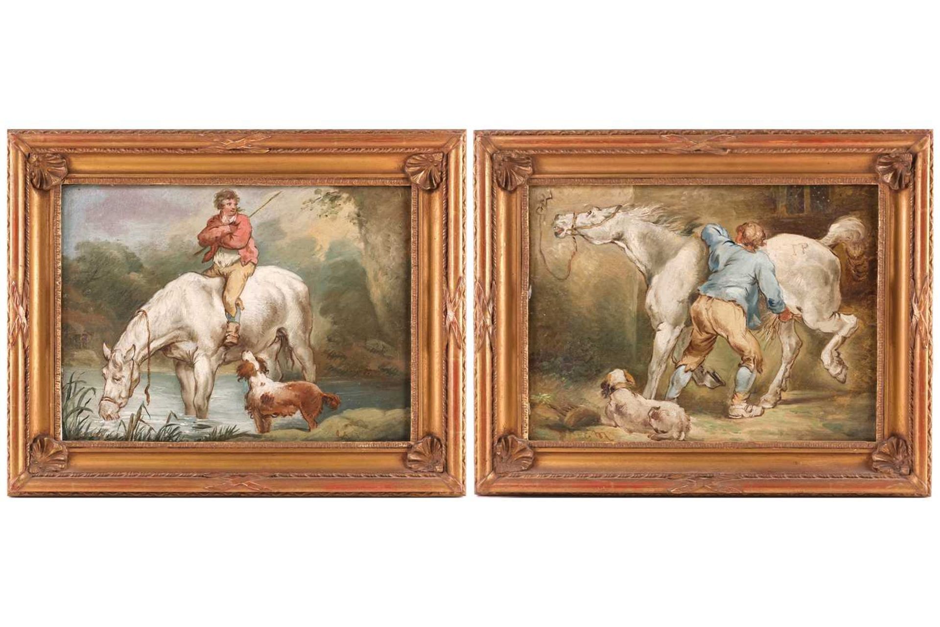 Attributed to George Charles Morland (1762-1804), Horse and Rider, initialled ‘GM’, a pair of oils