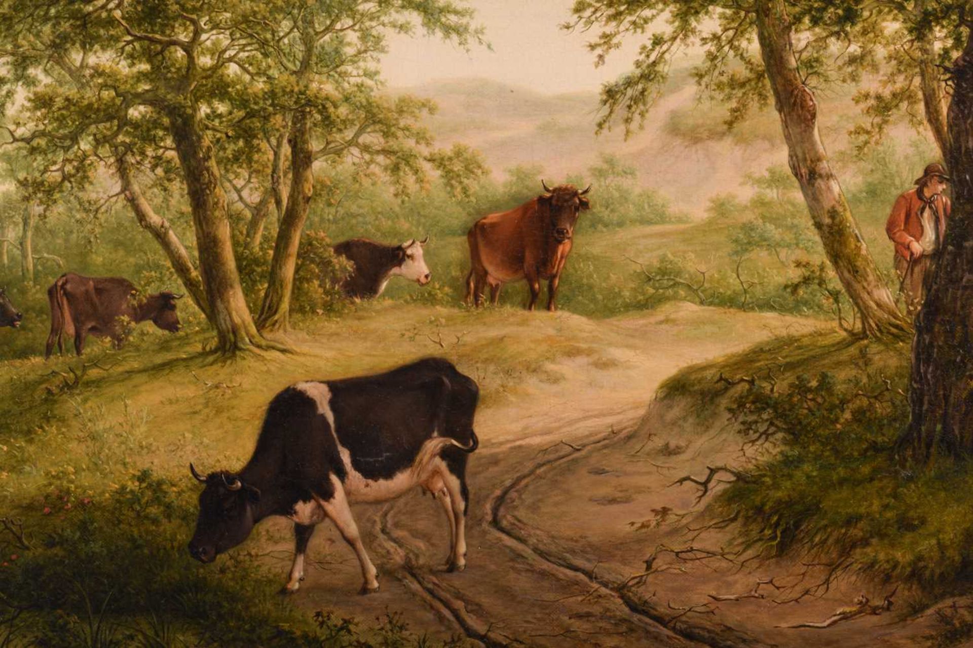 Adrianus de Visser (1762 - 1837), Cattle and figures on a riverside lane, signed and indistinctly - Image 4 of 11