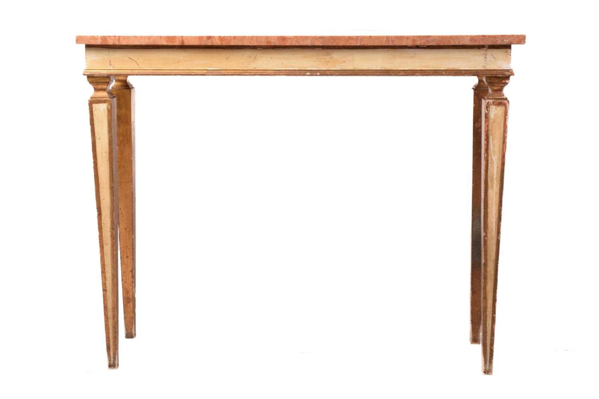 A Louis XVI-style marble-topped rectangular painted and parcel gilt console table, early 20th - Image 2 of 6