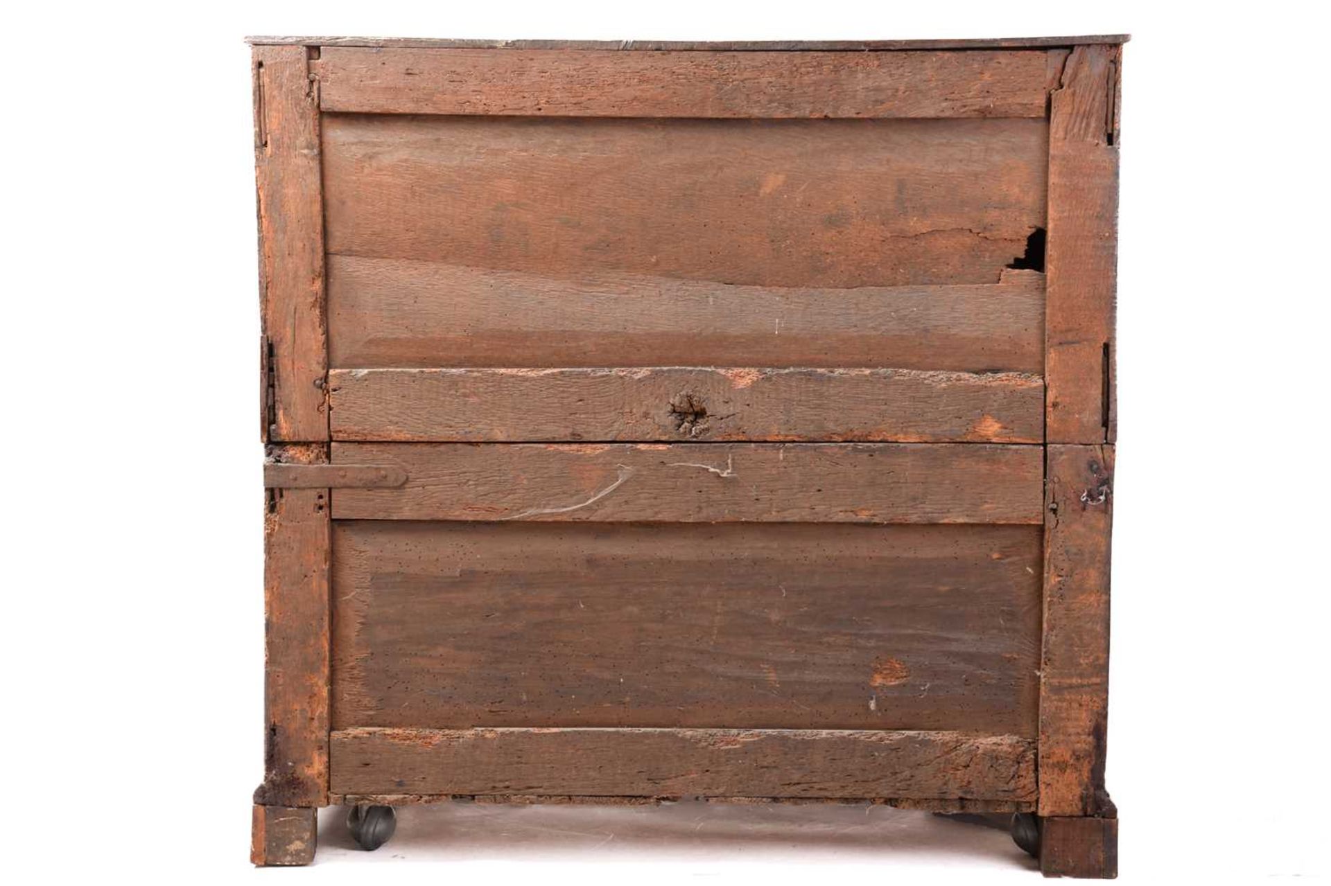 A Charles II oak two-section chest of four drawers with simple moulded drawer fronts and panel - Image 6 of 8