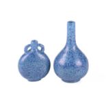 Two Chinese porcelain tianqiuping and bianhu vases, each with Robins egg glaze, the tianqiuping with