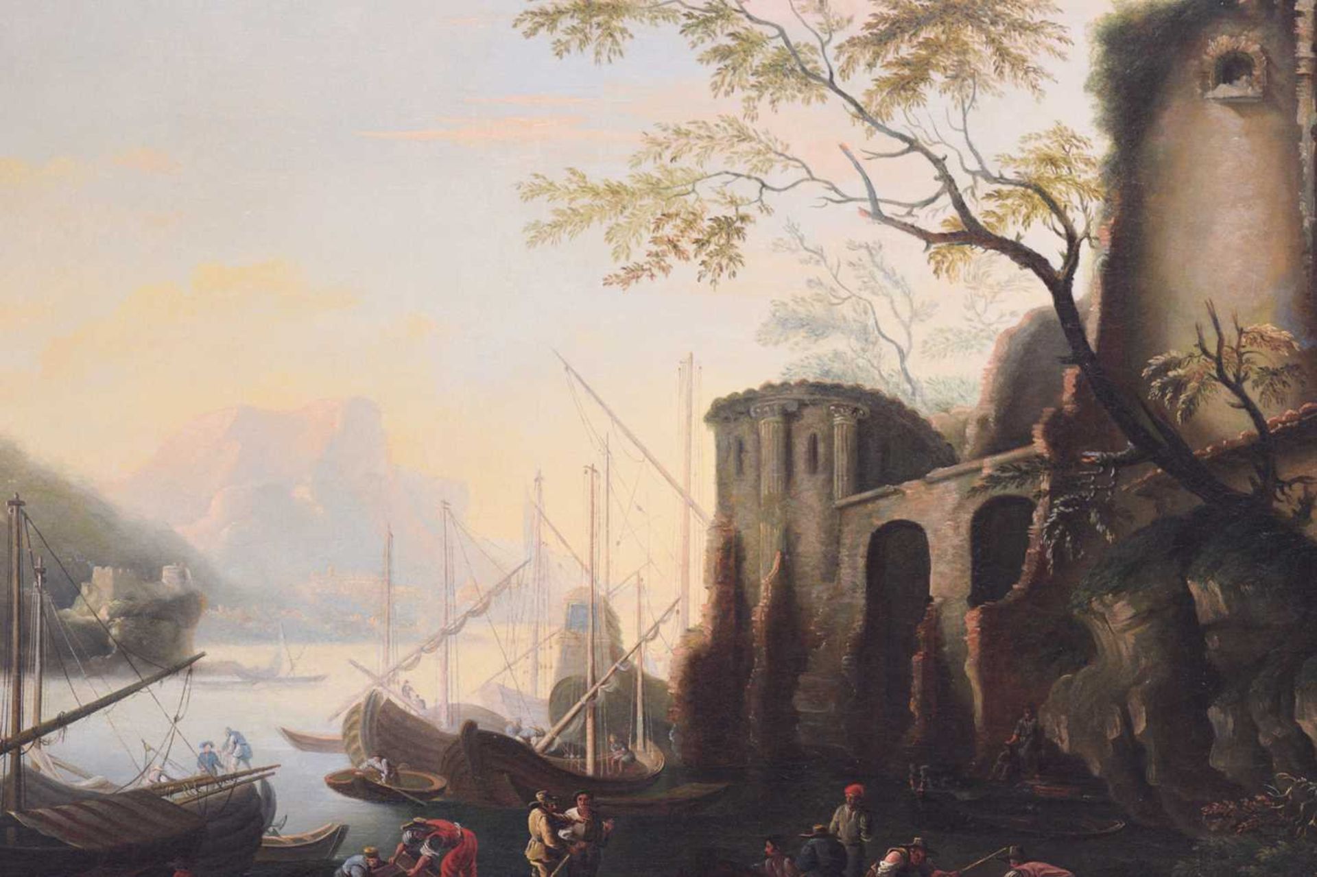 Follower of Joseph Vernet (1714 - 1789) French, Mediterranean harbour scene with ruins, unsigned, - Image 3 of 15