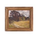 Ronald Ossory Dunlop (1894-1973), Trees and a Lane, signed, oil on board, 26 x 32 cm, framed