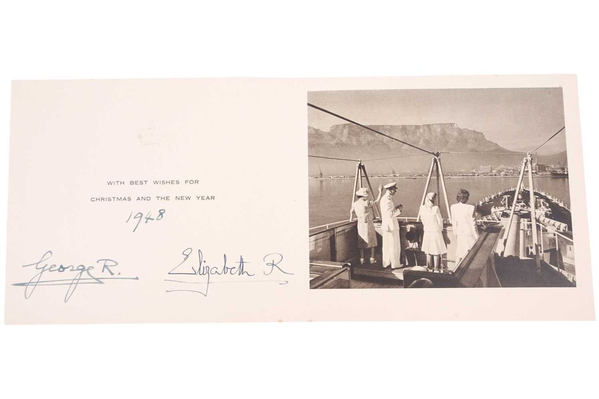 George VI & Elizabeth Queen Consort, the Queen Mother: a 1948 Christmas card, signed by both with ‘