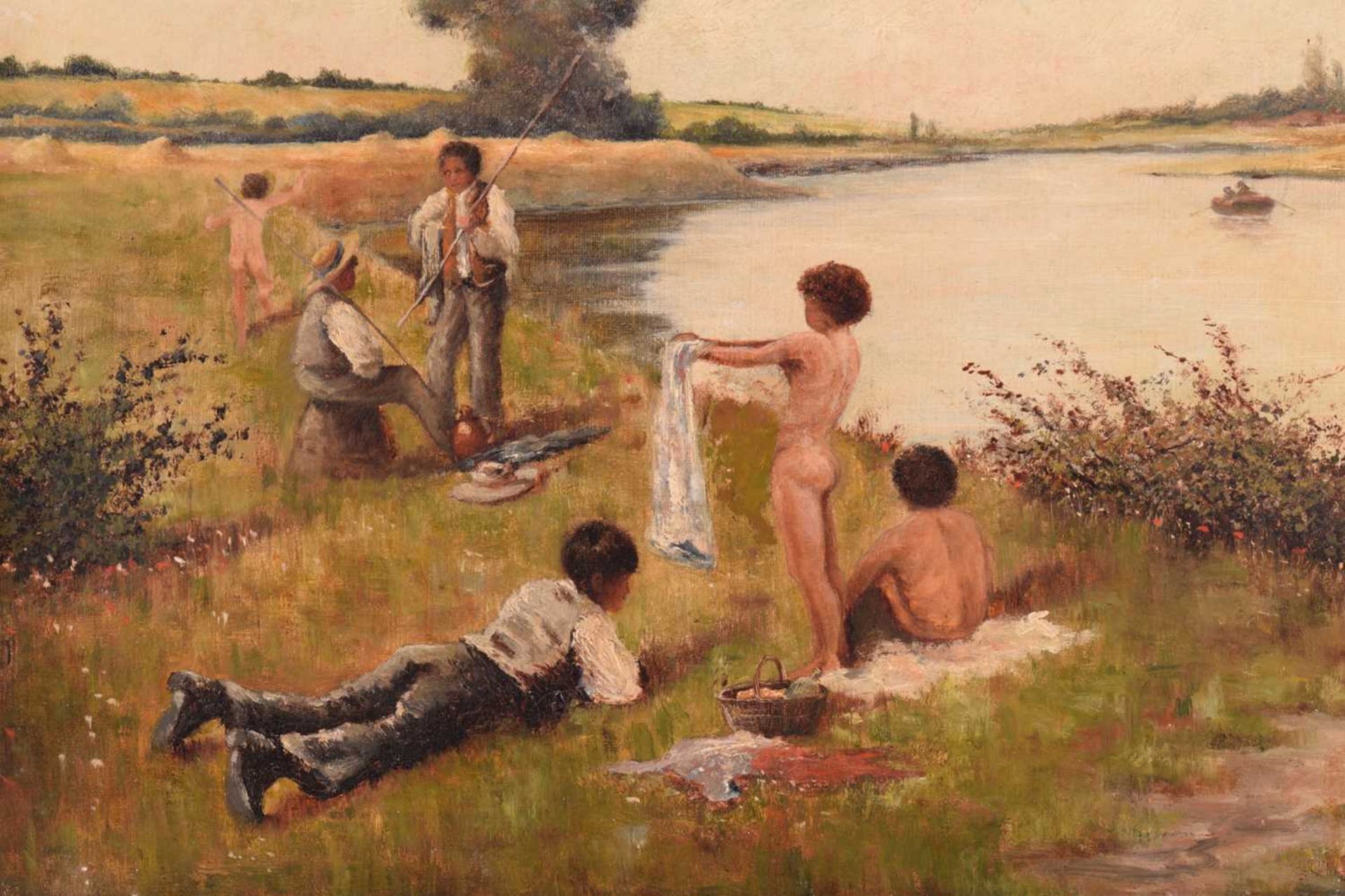 B. Baker (19th century), children beside a river on a summer's day, oil on canvas, signed verso - Image 3 of 9