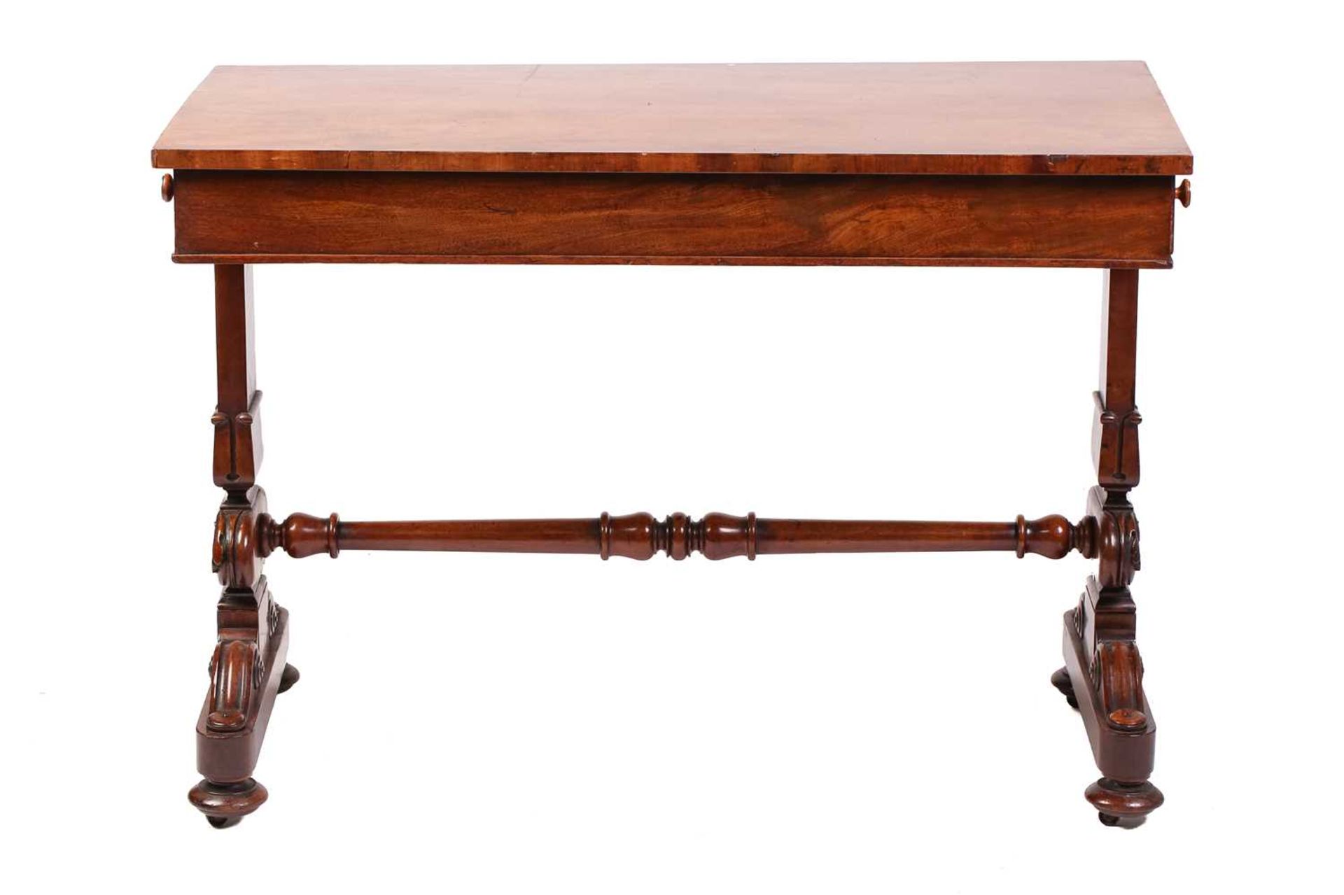 An early Victorian mahogany rectangular side table with unusually configured end frieze drawers on - Image 2 of 8