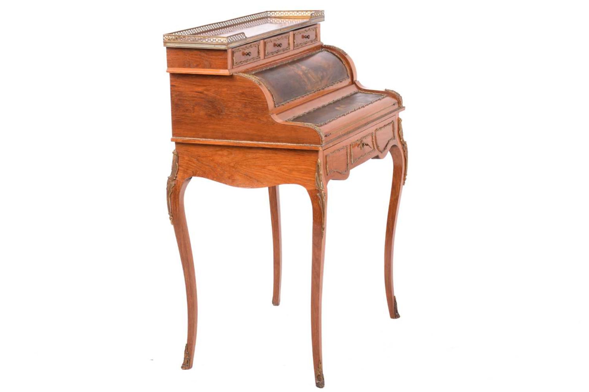 A French Louis XV style rosewood and Vernis Martin panelled Bureau de Cylinder, early 20th - Image 7 of 13
