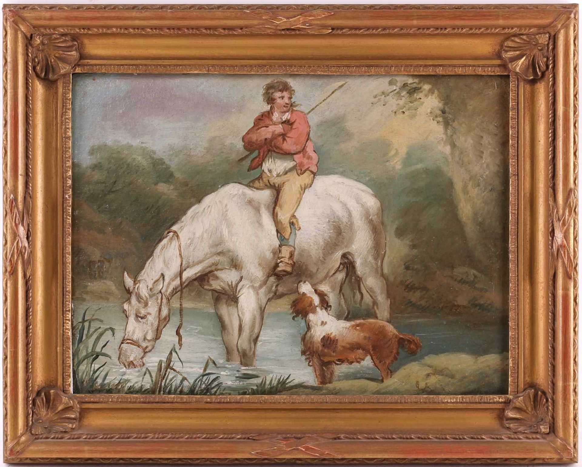 Attributed to George Charles Morland (1762-1804), Horse and Rider, initialled ‘GM’, a pair of oils - Image 6 of 17