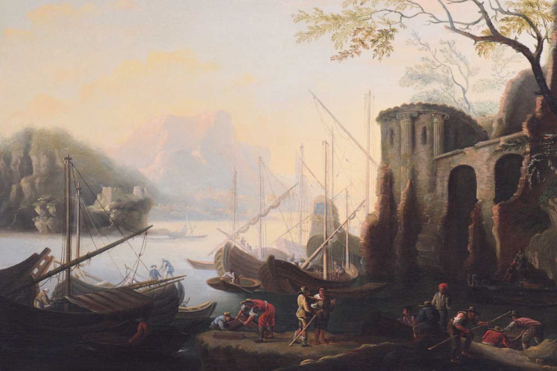 Follower of Joseph Vernet (1714 - 1789) French, Mediterranean harbour scene with ruins, unsigned, - Image 2 of 15