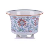 A Chinese porcelain wucai jardiniere, with everted rim, decorated with five lotus flowers and