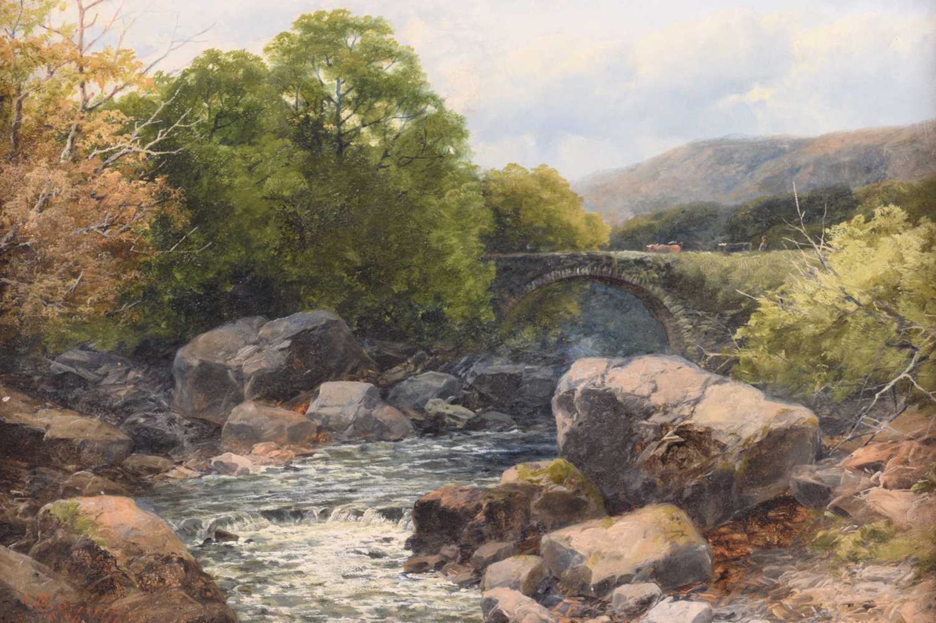 John Brandon Smith (1848-1884), Old Bridge on the Dulas, South Wales, signed and dated 1880, oil - Image 3 of 12