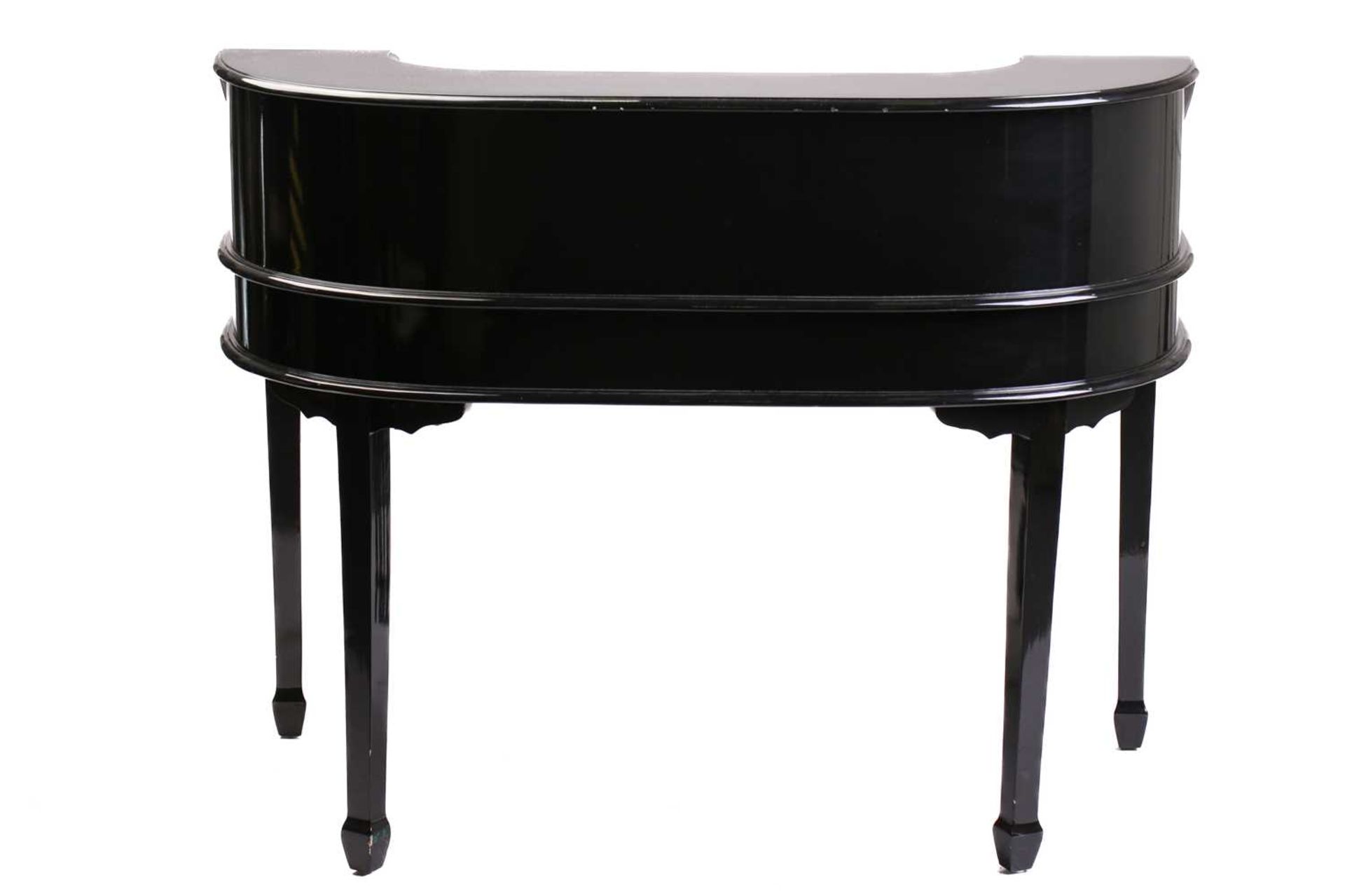 A black lacquered Carlton House-type writing desk, 20th century, fitted with a bank of short drawers - Image 5 of 14
