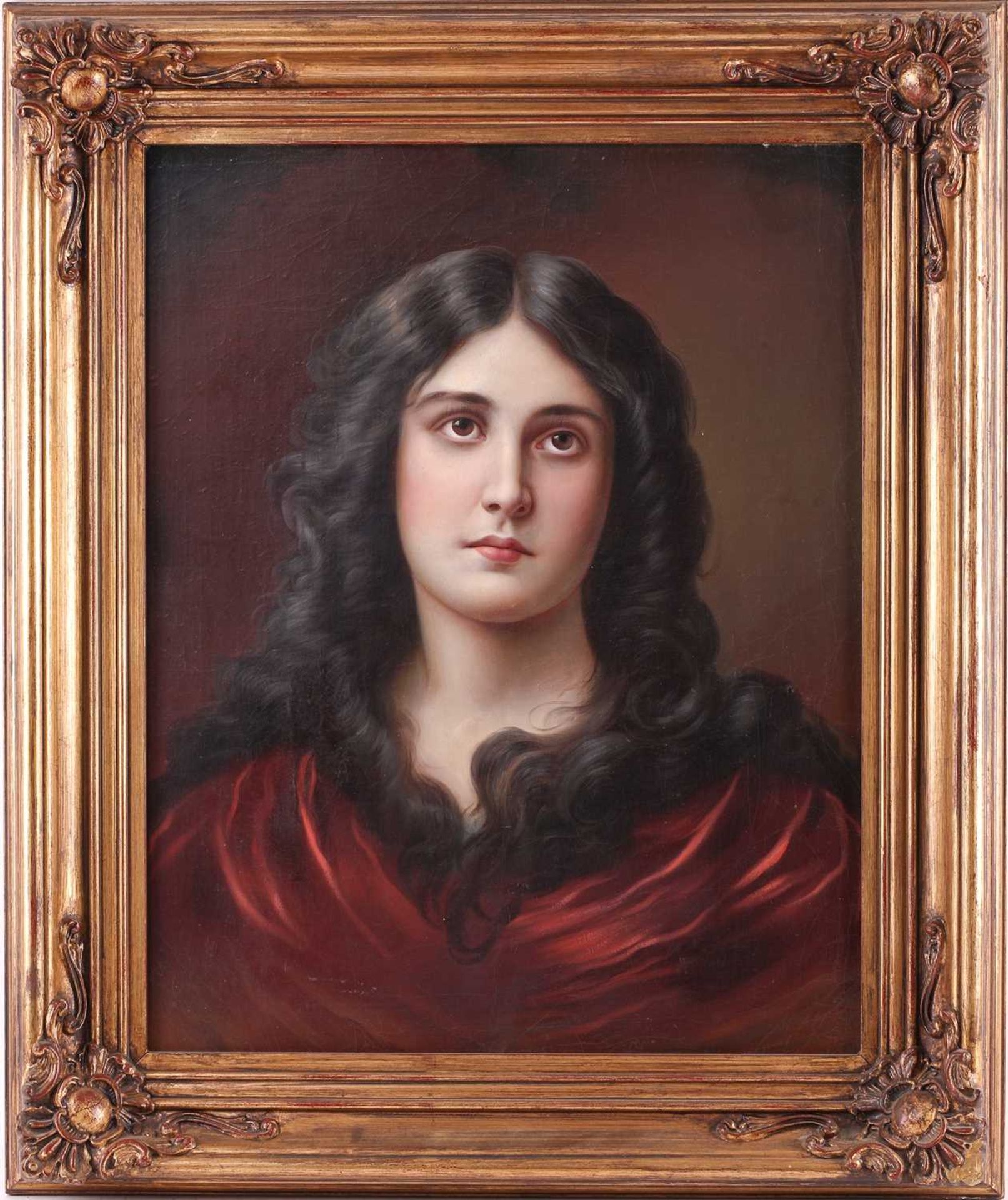 20th century Italian School, Bust length portrait of a lady with dark hair and red robe, unsigned, - Image 2 of 16