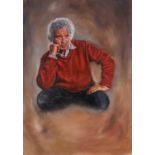 Darren Baker (b.1976), portrait of a gentleman with curly white hair, unsigned, labelled verso,
