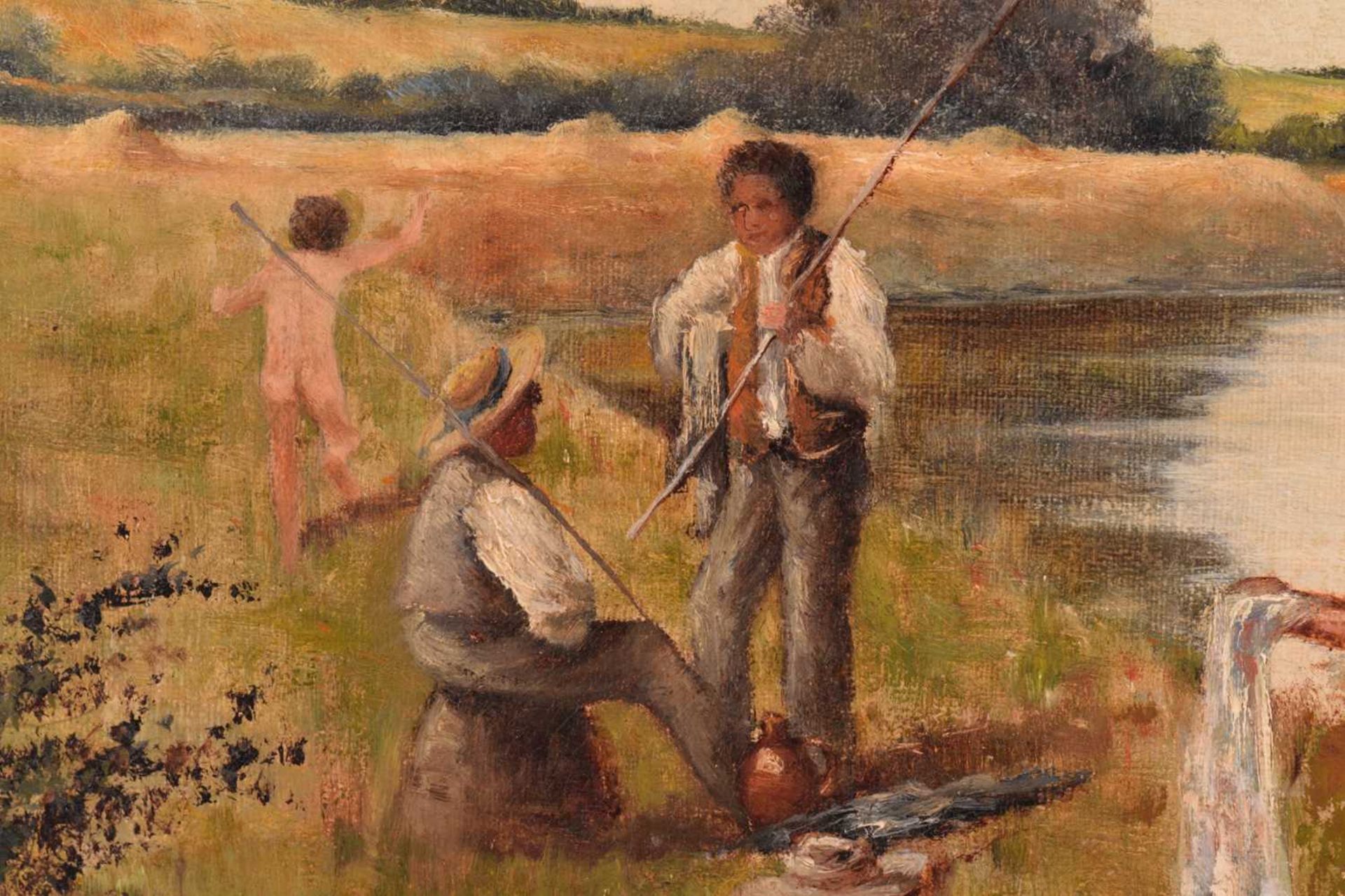 B. Baker (19th century), children beside a river on a summer's day, oil on canvas, signed verso - Image 4 of 9