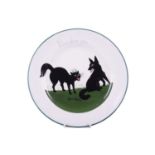 Louis Wain for The Bristol 'Cat & Dog' Pottery nursery plate, painted in typical bold lovat green,