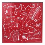 Yayoi Kusama (1929) Japanese, a screenprint in red and white on cotton, 52 cm x 51 cm framed and