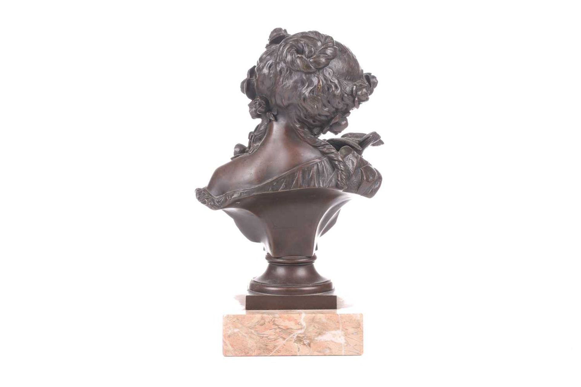 Auguste Joseph Peiffer (1832 - 1886), a bronze bust of a young female gazing at a bird alighted upon - Image 7 of 9