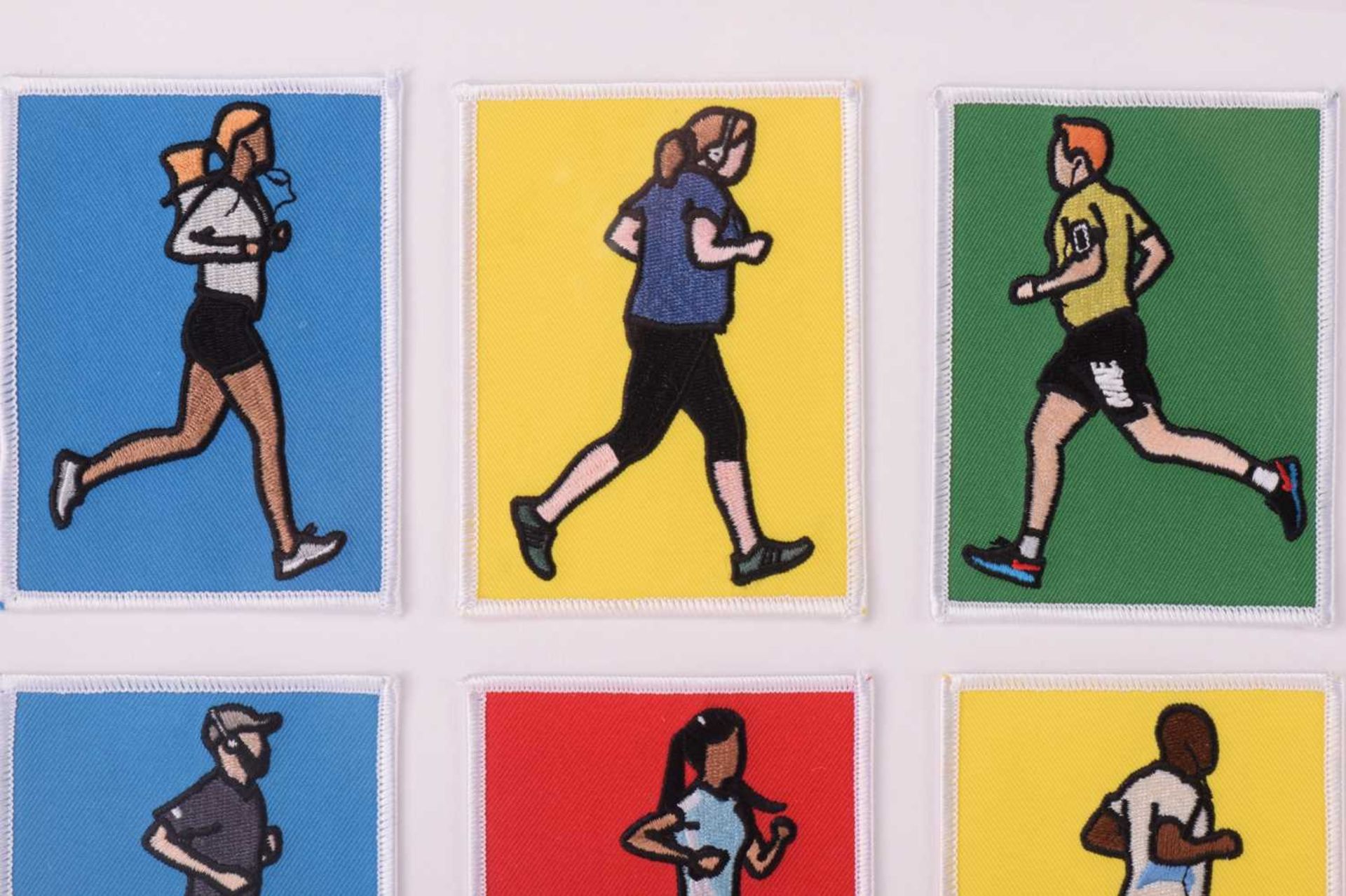 Julian Opie (b.1958), 'London Joggers', a series of ten embroidered fabric patches, each 10 cm x 7.5 - Image 2 of 6