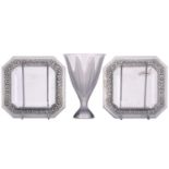 A pair of Rene Lalique 'Paquerettes' square canted glass dishes, moulded with flowers highlighted in